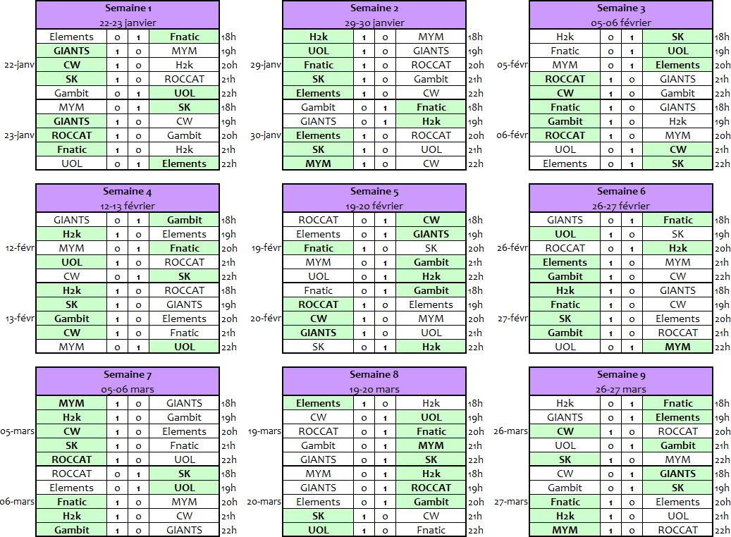 Calendrier LCS EU 9