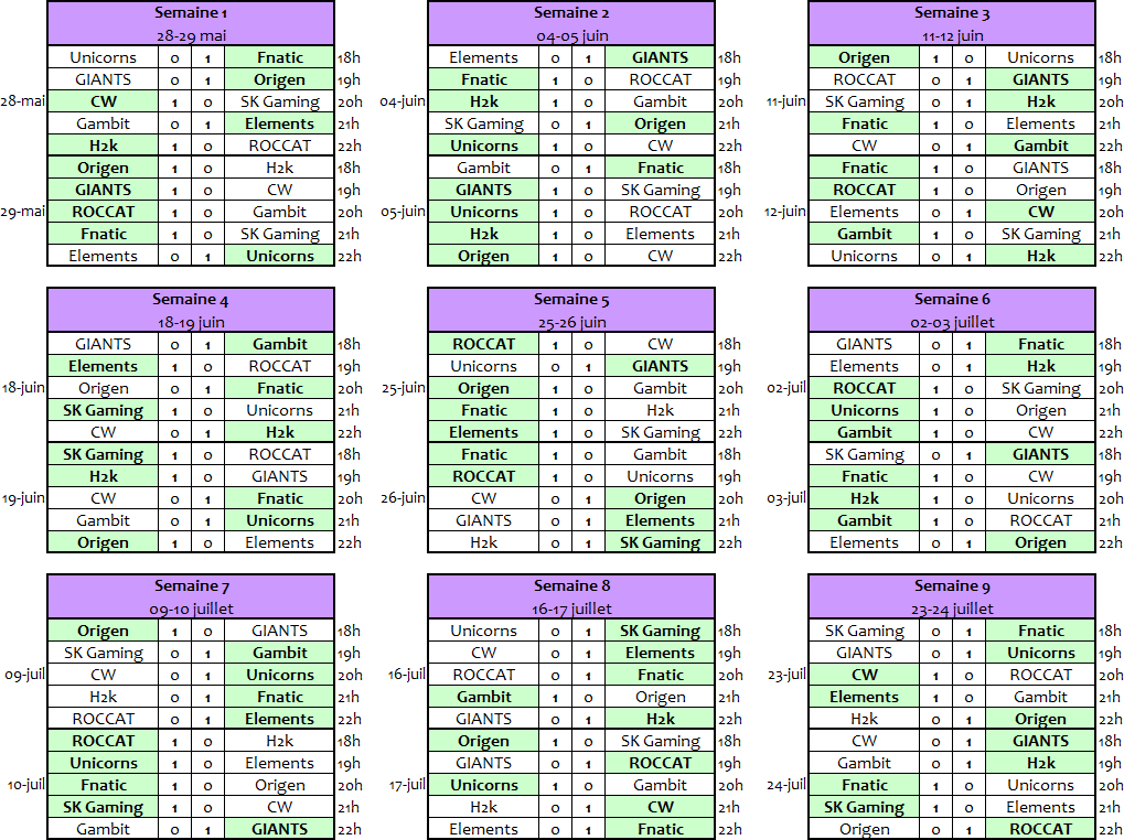 Calendrier LCS EU 9