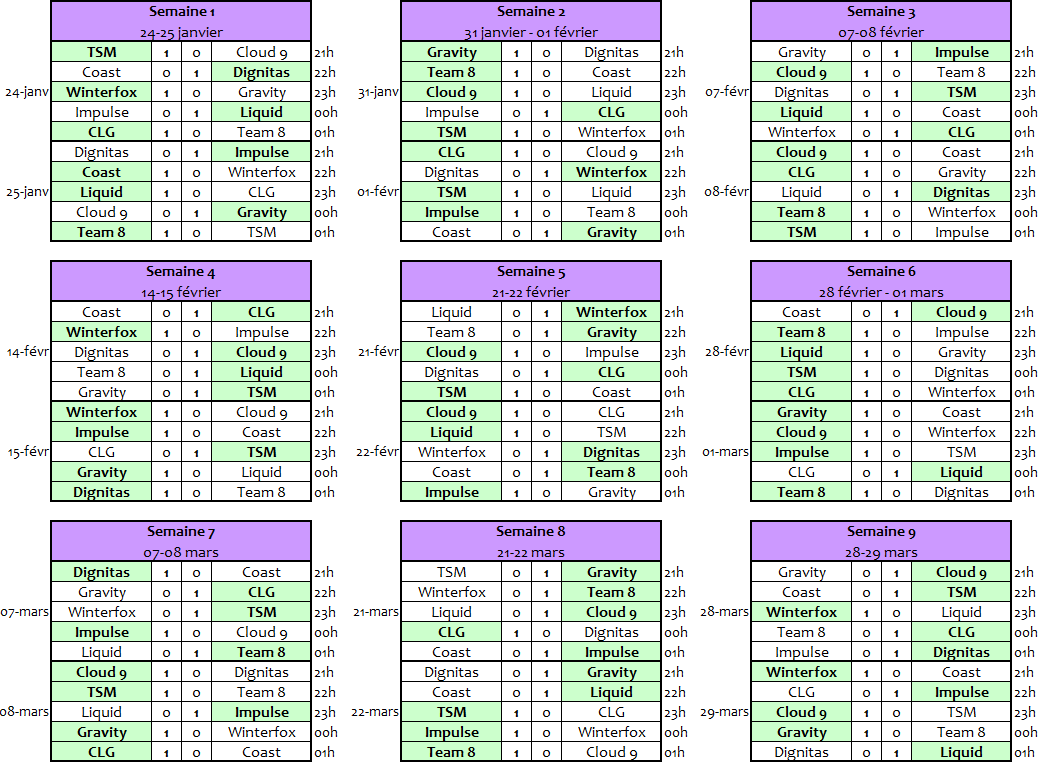 Calendrier LCS NA 9